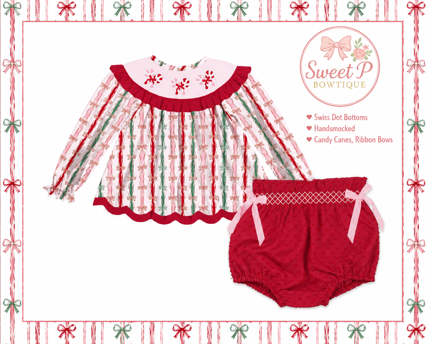 Candy Cane hand smock Bloomer Set ETA SEPT
