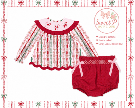 Candy Cane hand smock Bloomer Set ETA SEPT