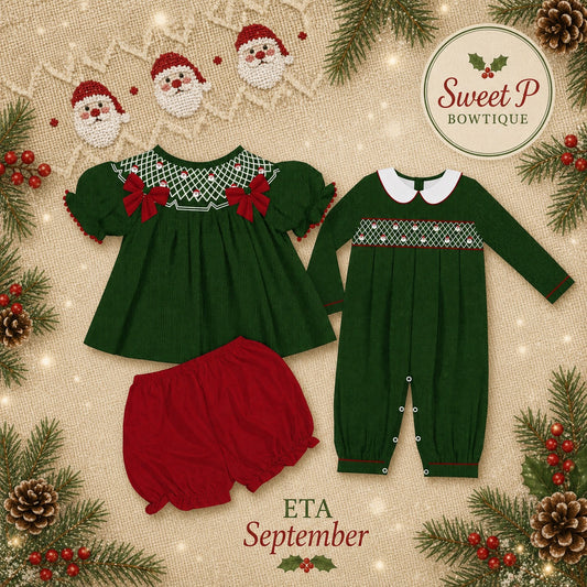 Green & Red Santa hand smocked ETA SEPT