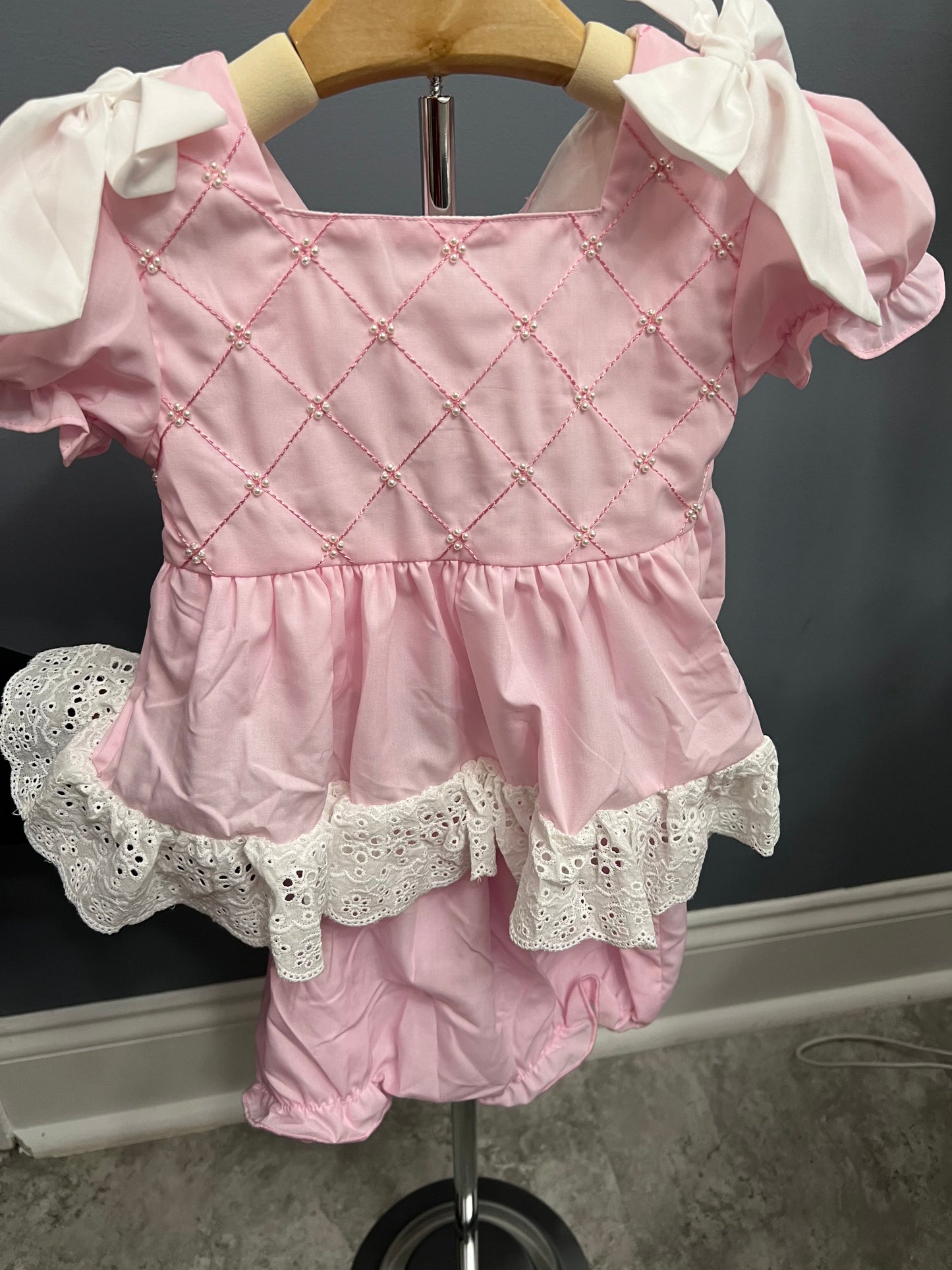 Pink lace pearl bloomer set  RTS