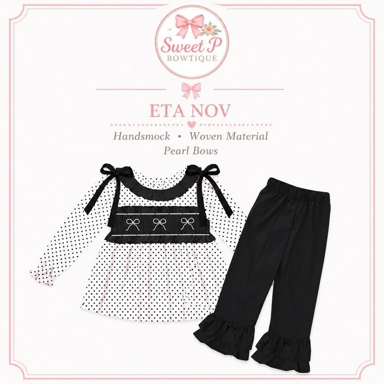 Black & White Pearl Pants hand smocked ETA NOV