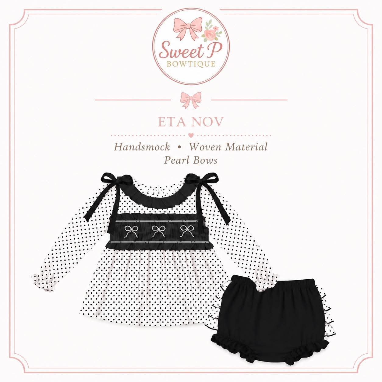 Black & White Pearl hand smocked ETA NOV