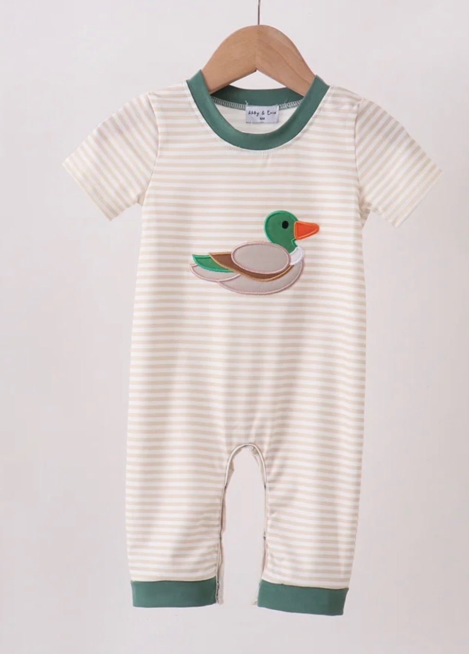 Tan stripe duck romper