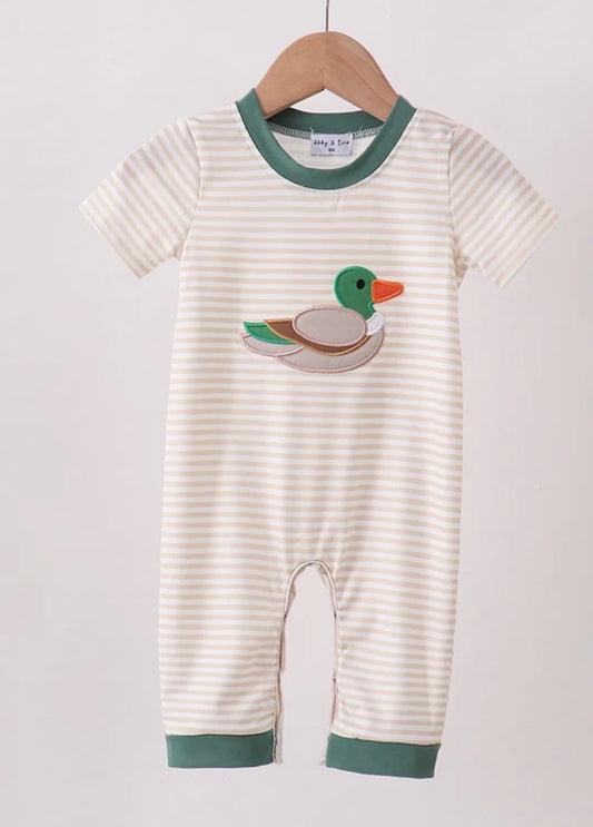 Tan stripe duck romper