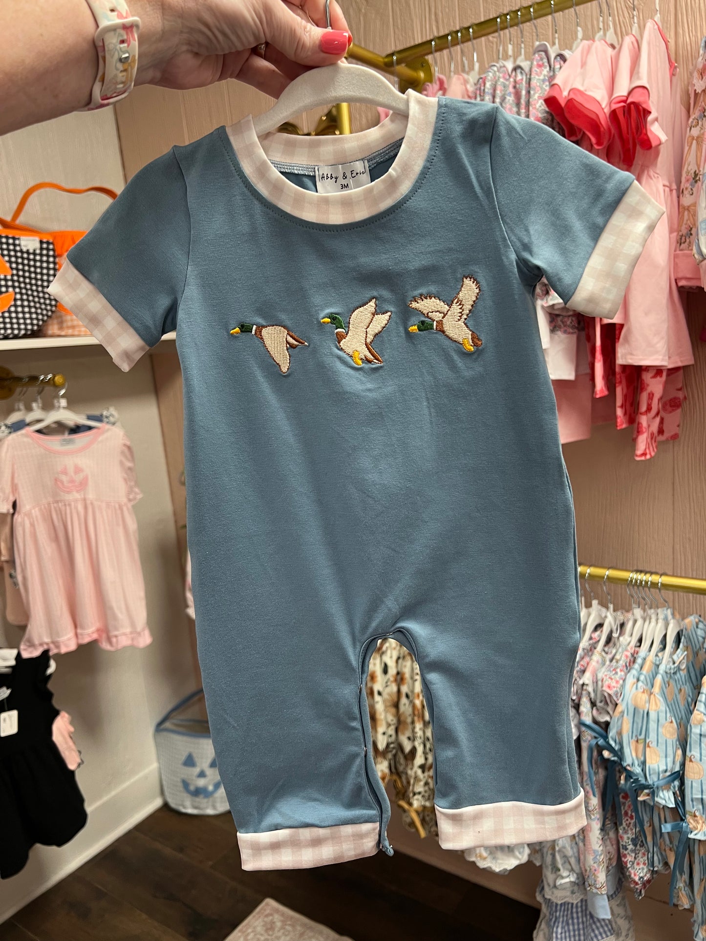 Teal duck romper