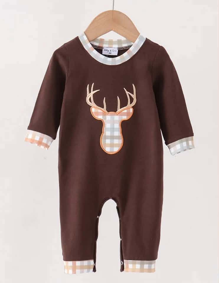 Brown gingham deer romper