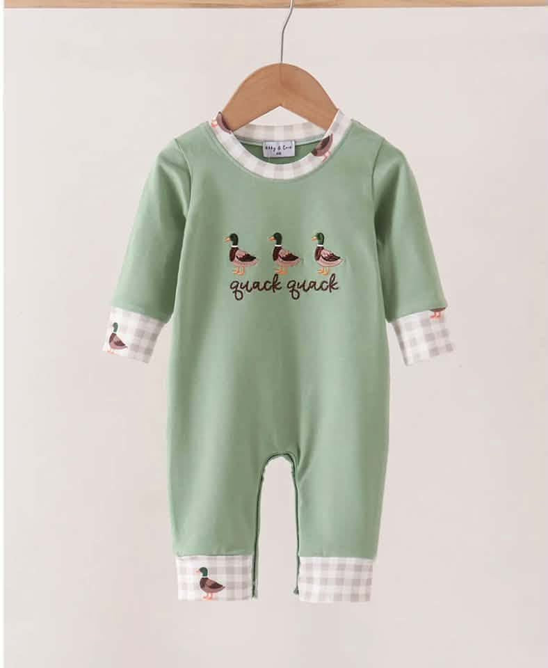 Green quack quack embroidered romper