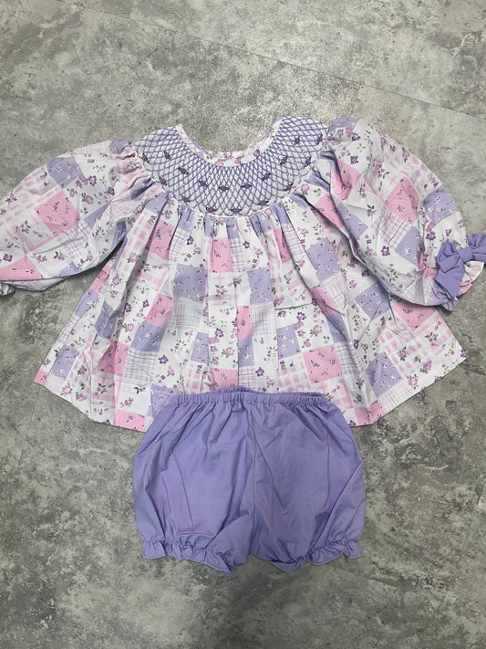 Purple patchwork bloomer set RTS