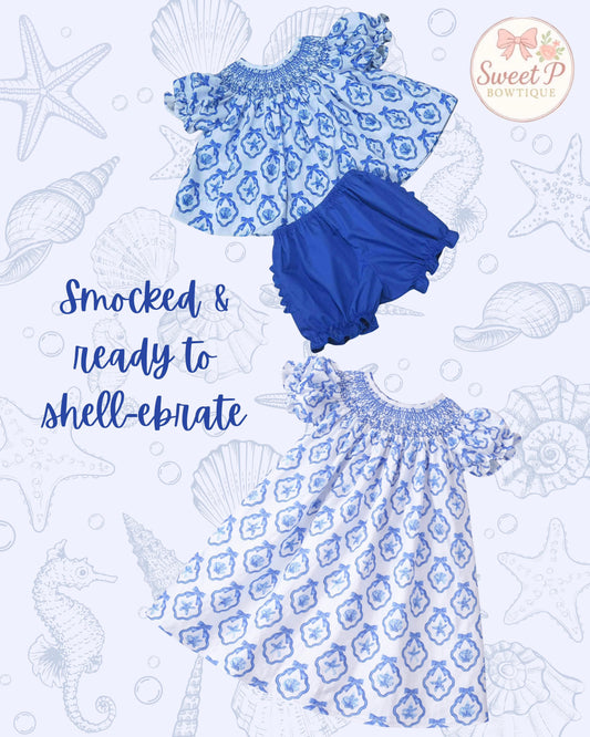 Blue Seashell Smock ETA MAY